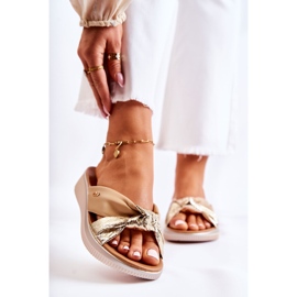PE1 Chaussons Confortables Femme en Cuir Beige et Doré Neyla d'or 1