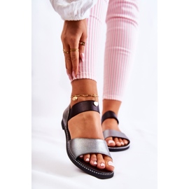 S.Barski Sandales Classiques À Clous Argent Foncé Shelly noir 1