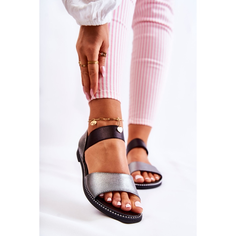 S.Barski Sandales Classiques À Clous Argent Foncé Shelly le noir 1