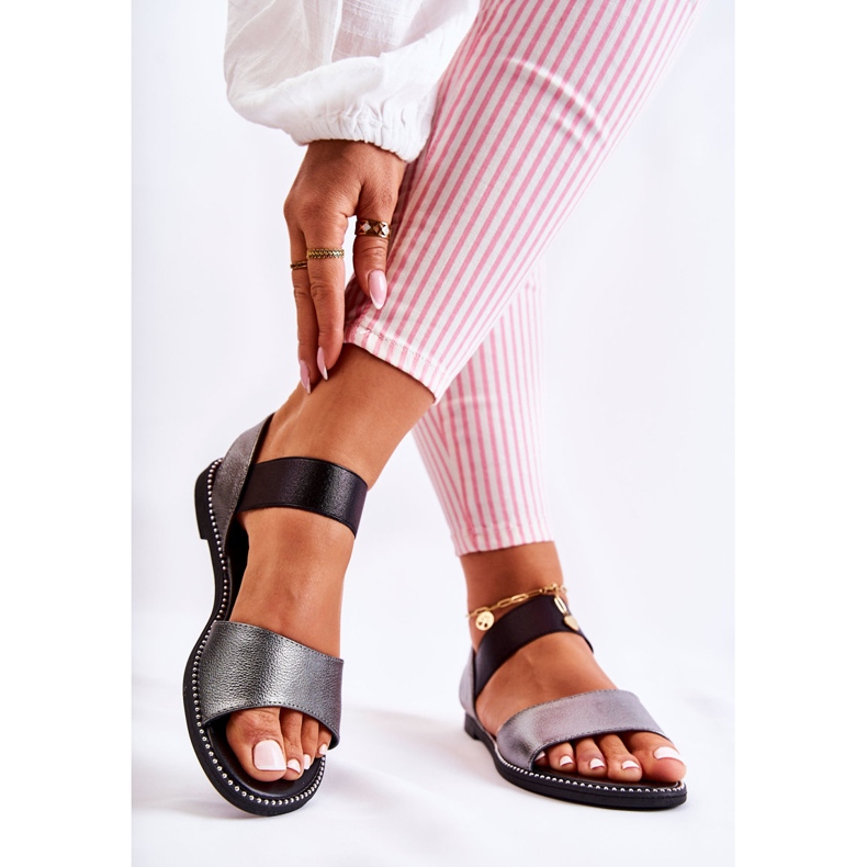 S.Barski Sandales Classiques À Clous Argent Foncé Shelly noir 2