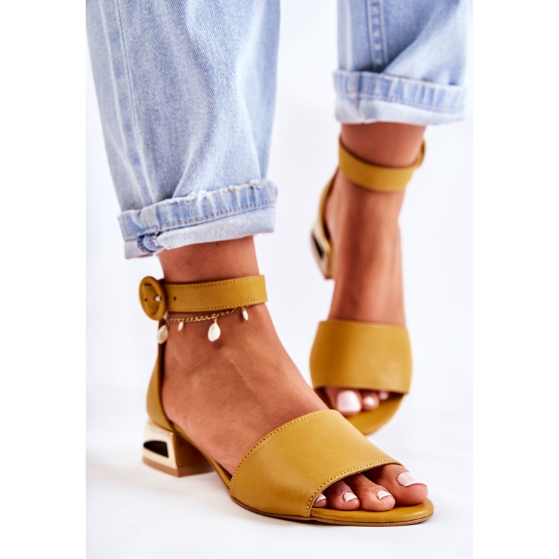 Sandales Cuir Sur Talons Or Laura Messi 2143 Jaune Foncé 2