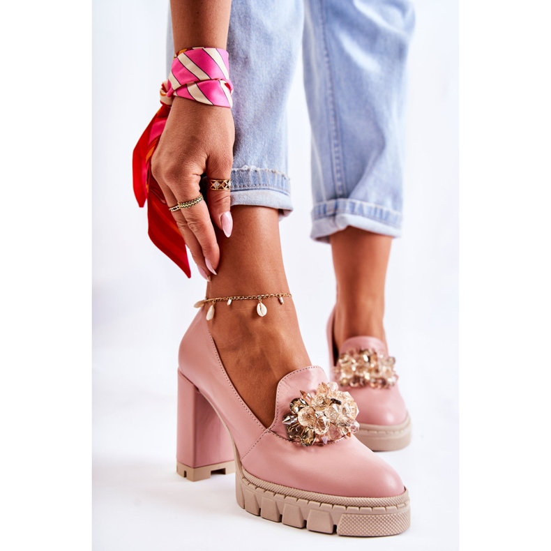 PA2 Escarpins Élégants à Ornements Uni Rose-Beige Caterine 1