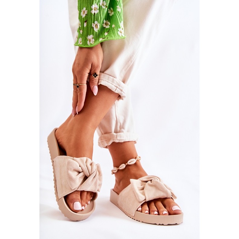 PE1 Chaussons Classiques En Daim Avec Nœud Hayle Beige 2