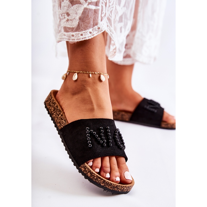 PE1 Chaussons Classiques En Daim Avec Vayana Noir Perlé le noir 2