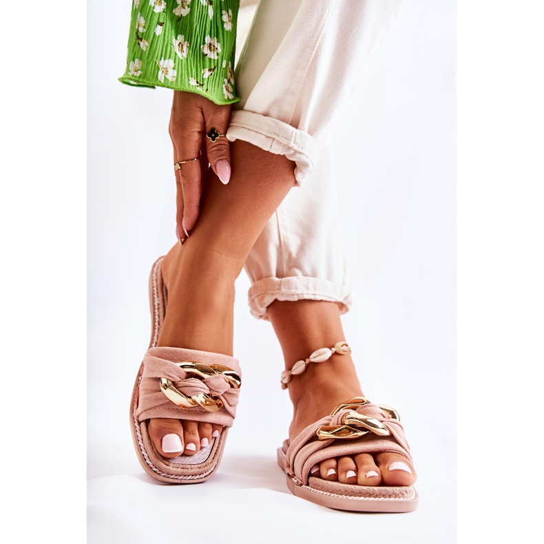 FK1 Chaussons En Daim Avec Chaîne Décorative Louie Rose 1