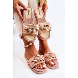 FK1 Chaussons En Daim Avec Chaîne Décorative Beige Louie 2