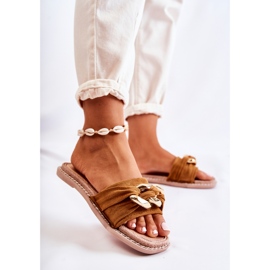FK1 Chaussons En Daim Avec Une Chaîne Louie Camel Décorative brun 3