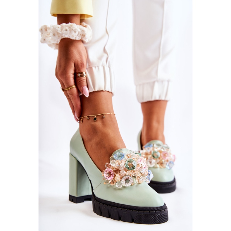 PA2 Escarpins élégants avec ornement Caterine vert lisse 1