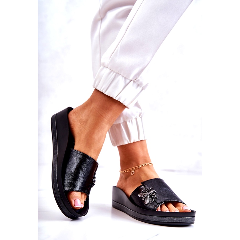 Vinceza Pantoufles pour femmes à la mode avec décoration Holle noire 2