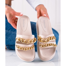 WELLSPRING Mode Pantoufles Avec Chaînes beige 1