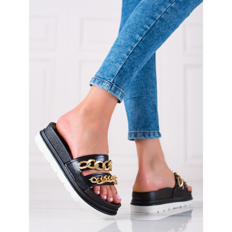 WELLSPRING Mode Pantoufles Avec Chaînes noir 1