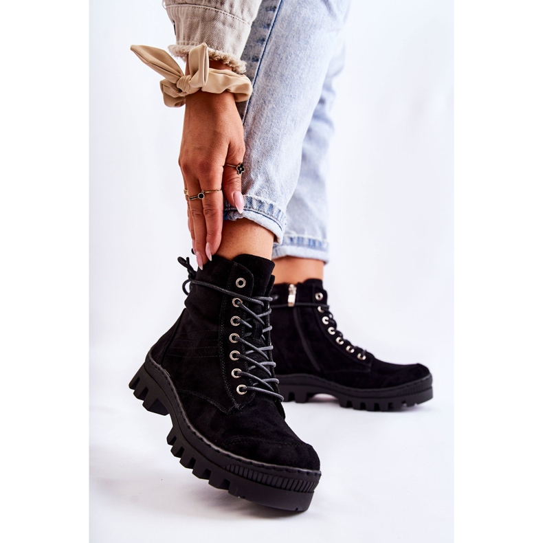 S.Barski Trappers en daim noir Layden avec coutures le noir 1