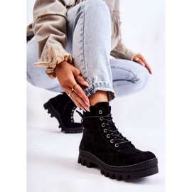 S.Barski Trappers en daim noir Layden avec coutures le noir 3