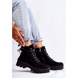 S.Barski Trappers en daim noir Layden avec coutures le noir 6