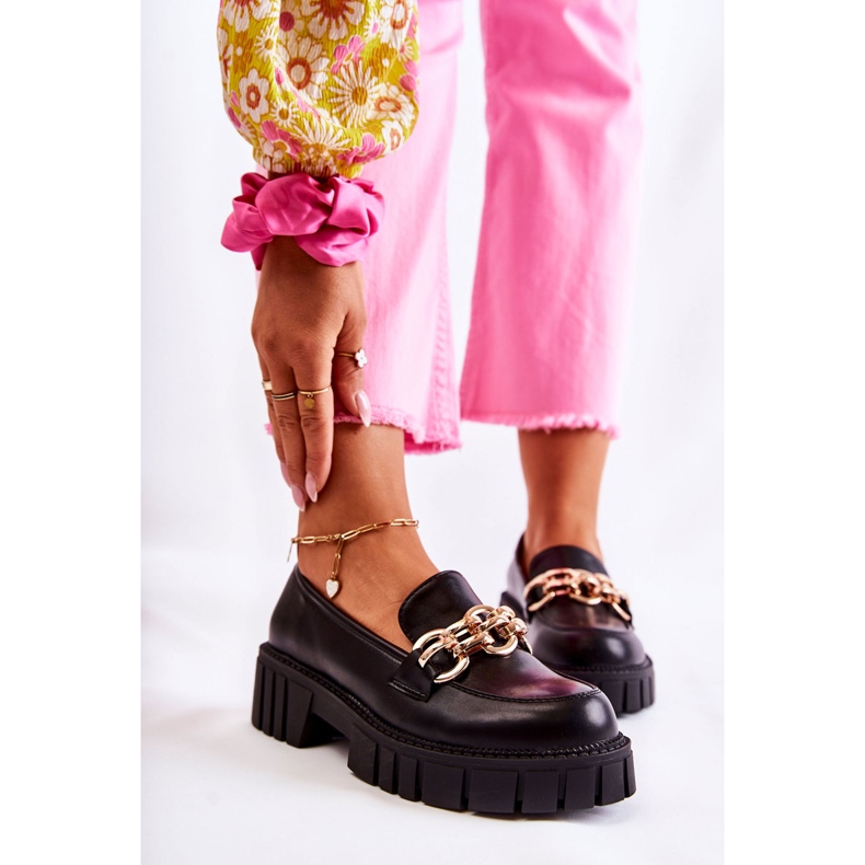 PS1 Chaussures en cuir avec chaîne décorative en carmin noir 1