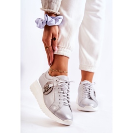 Chaussures De Sport En Cuir Sur Compensées Maciejka 05492-11 Argent 1