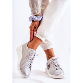 Chaussures De Sport En Cuir Sur Compensées Maciejka 05492-11 Argent 2
