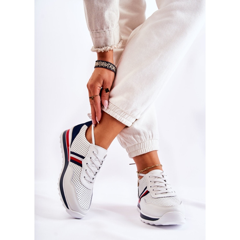 PE1 Chaussures de sport femme en cuir blanc et bleu marine Jane blanche 2