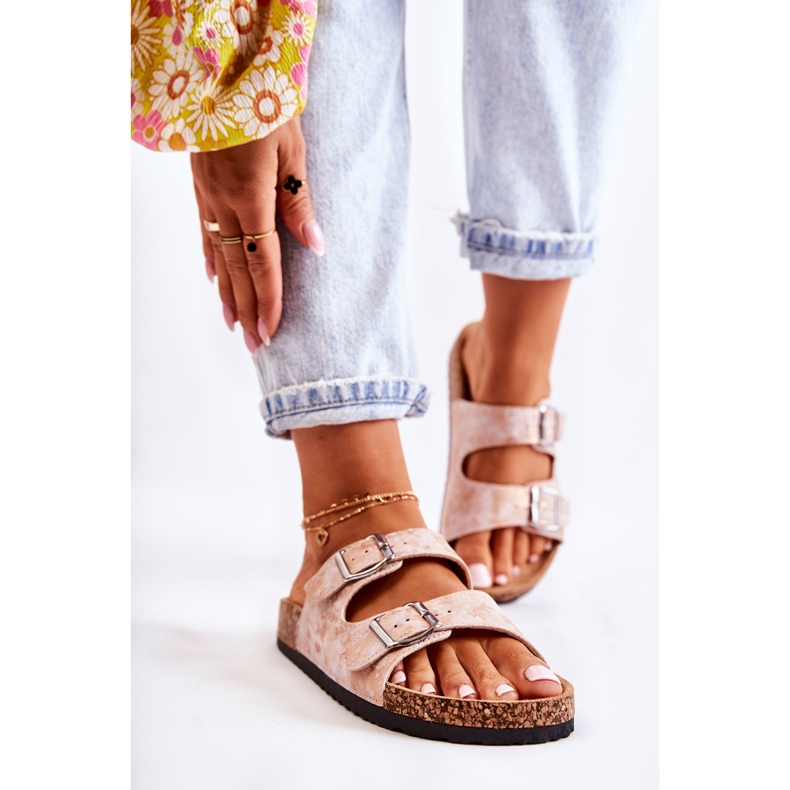 PE1 Chaussons Femme Sur Liège Avec Boucles Or Rose Vivio 2 PE1 Chaussons Femme Sur Liège Avec Boucles Or Rose Vivio 2