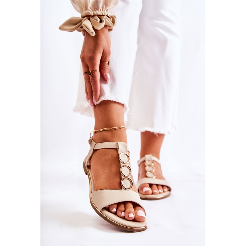 PE1 Sandales Classiques Pour Femmes Avec Ceinture Décorative Beige Terina 1