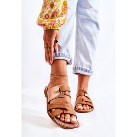 Chaussons Confortables en Cuir pour Femme Maciejka 05549-29 Marron brun d'or 1