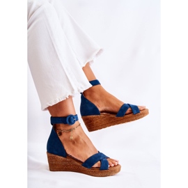 Sandales Compensées en Daim Maciejka 04565-06 Bleu Marine multicolore 3