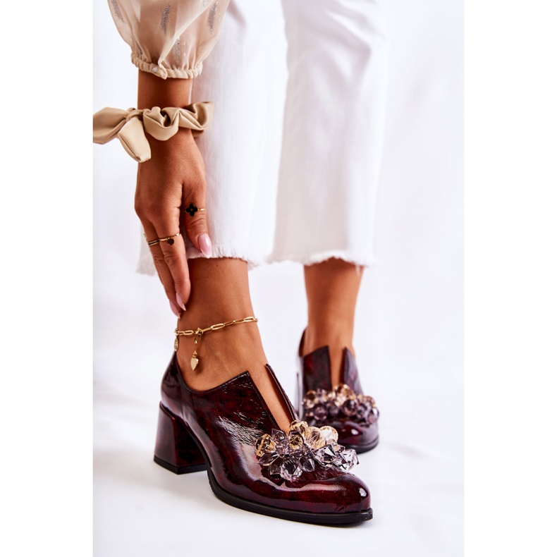 PA2 Chaussures Mosaïque En Cuir Avec Décoration Bordeaux Transparente Delaver rouge multicolore 1