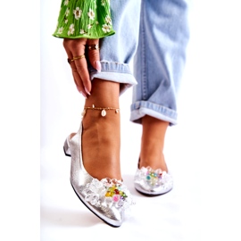 PA2 Ballerines En Cuir Sur Talons Hauts Avec Décoration Elena Argentée 1