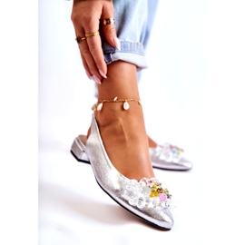 PA2 Ballerines En Cuir Sur Talons Hauts Avec Décoration Elena Argentée 2