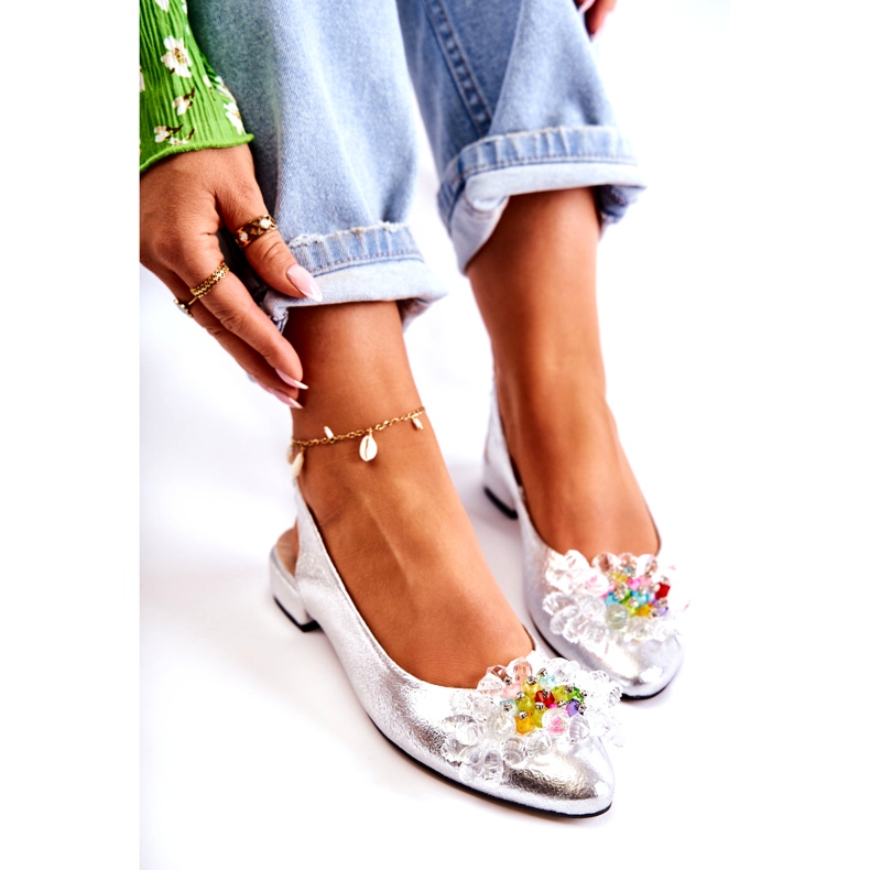 PA2 Ballerines En Cuir Sur Talons Hauts Avec Décoration Elena Argentée 4