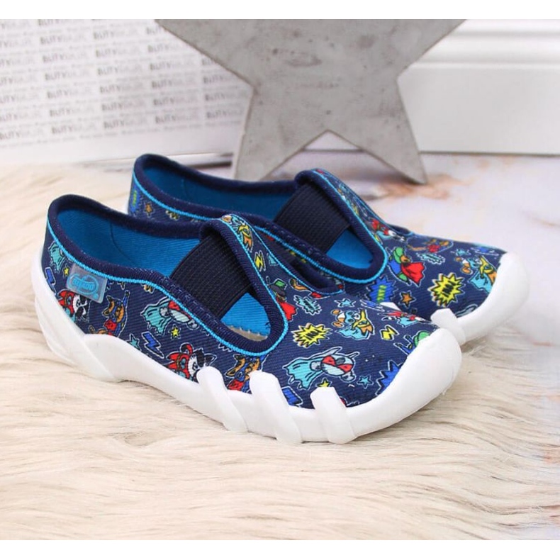 Chaussons pour la maternelle sur élastiques, bleu marine Jr. Befado 2