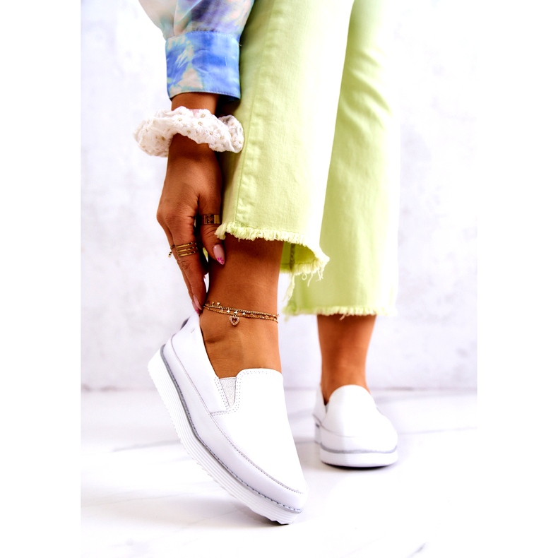 Baskets en cuir pour femmes Slip-On S.Barski Blanc blanche 1