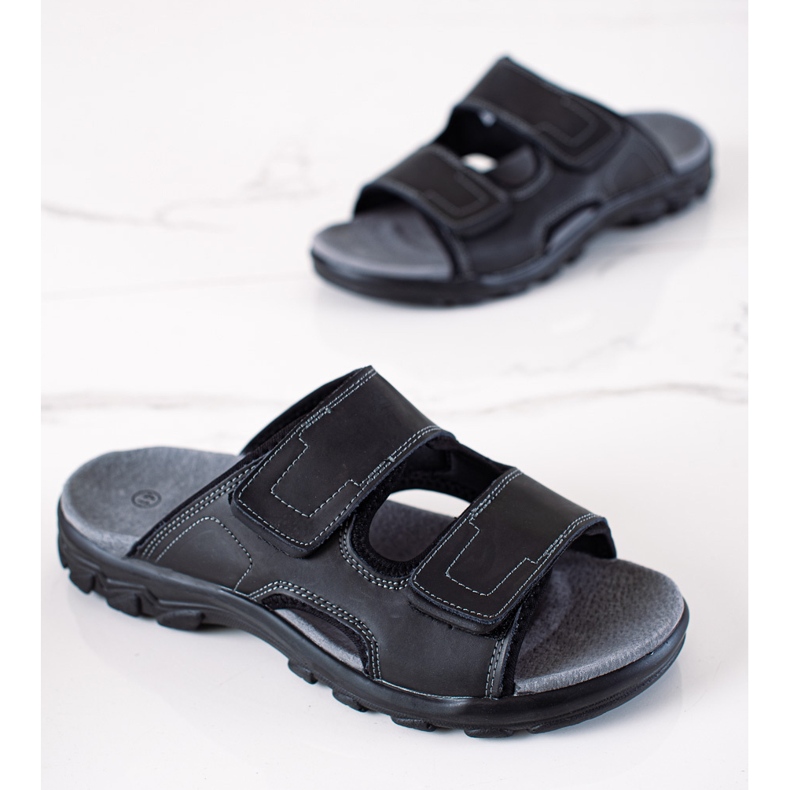 DK Pantoufles en cuir pour hommes le noir 1