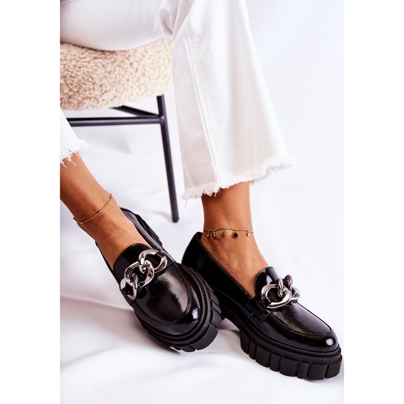 Mocassins Brogues Femme Cuir Noir-Argent Laura Messi 2339 1