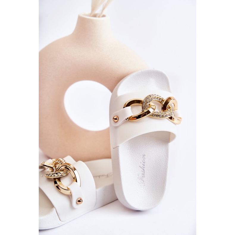 FK1 Chaussons Enfant Caoutchouc Avec Chaîne Décorative Blanc Suzie 2