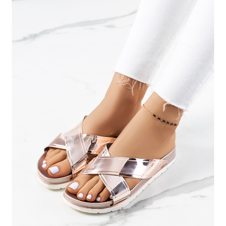 Chaussons femme Nicolay dorés rose 1