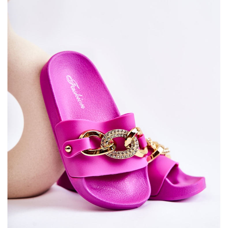 FK1 Chaussons Enfant Caoutchouc Avec Chaîne Décorative Fuchsia Suzie rose 1