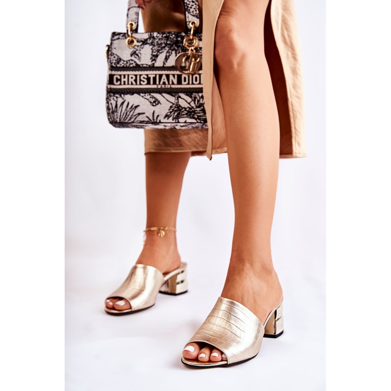 PA2 Chaussons Femme Cuir Motif Crocodile Sur Talon Golden Perry doré 1