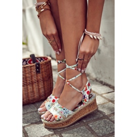 FS3 Sandales nouées pour femme Espadrilles à fleurs de Lamour blanches multicolore 2