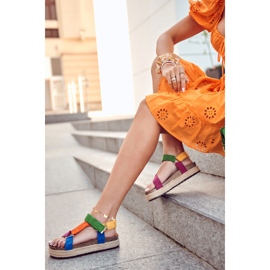 FB1 Sandales pour femmes pour l'été multicolore Galia bleu orange vert jaune 1