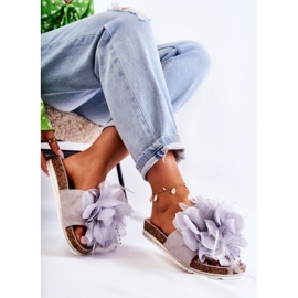 PS1 Chaussons Femme En Daim Avec Fleur Décorative Gris Alimos 6