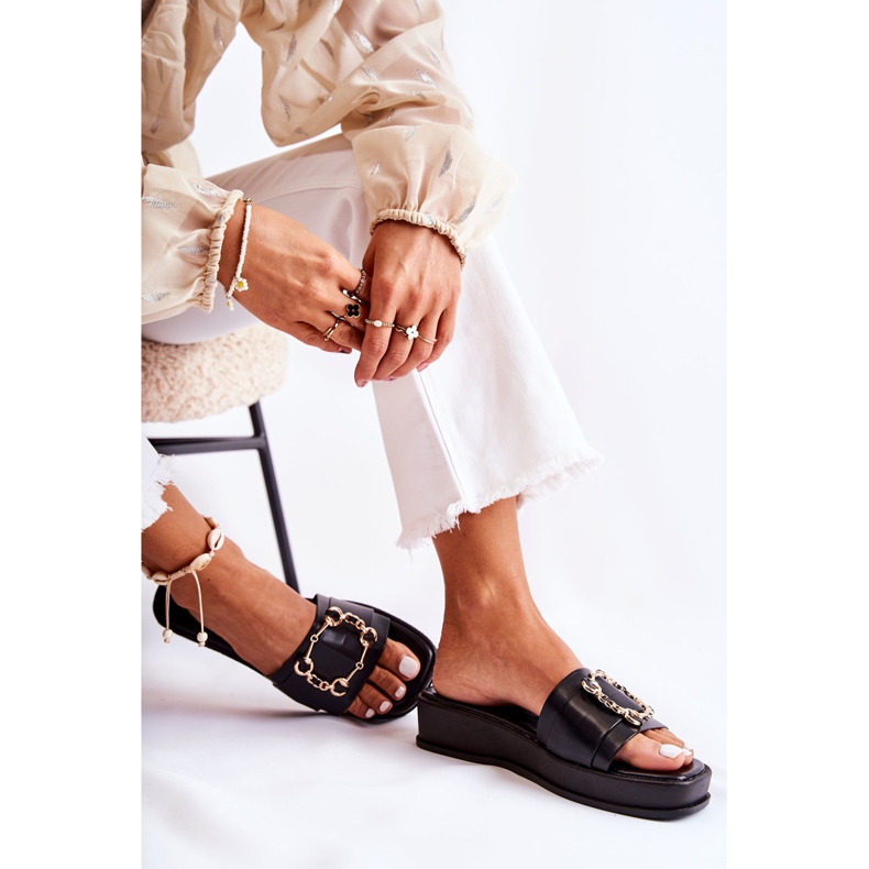 S.Barski Pantoufles en cuir noir à la mode pour femmes Adaline le noir 2