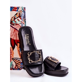 S.Barski Pantoufles en cuir noir à la mode pour femmes Adaline le noir 6