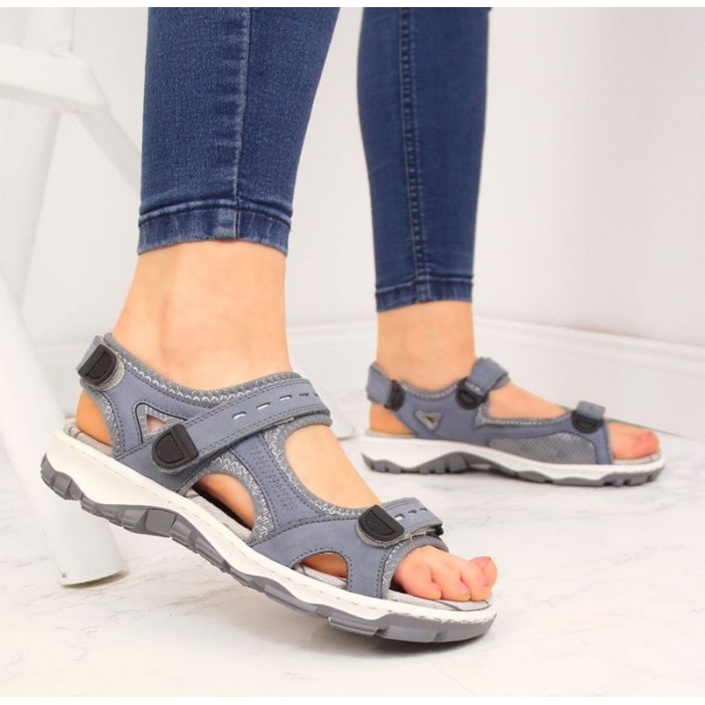 Sandales en cuir avec velcro Rieker W RKR458 bleu 2