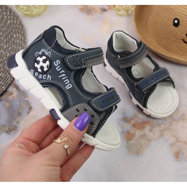 Sandales à scratch NEWS Jr EU651A bleu marine-gris 1