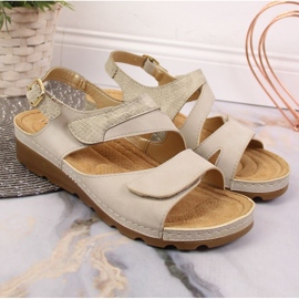 Sandales velcro sur le coin Vinceza W JAN125 beige 2