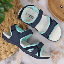 Sandales velcro American Club Jr AM898B bleu marine-menthe 2