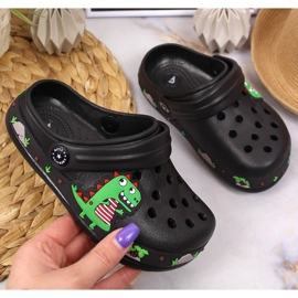 Chaussons American Club Jr.AM900A noirs avec un dinosaure 1