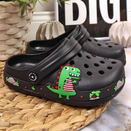 Chaussons American Club Jr.AM900A noirs avec un dinosaure 2