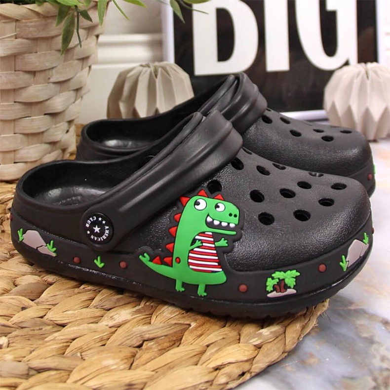 Chaussons American Club Jr.AM900A noirs avec un dinosaure 2